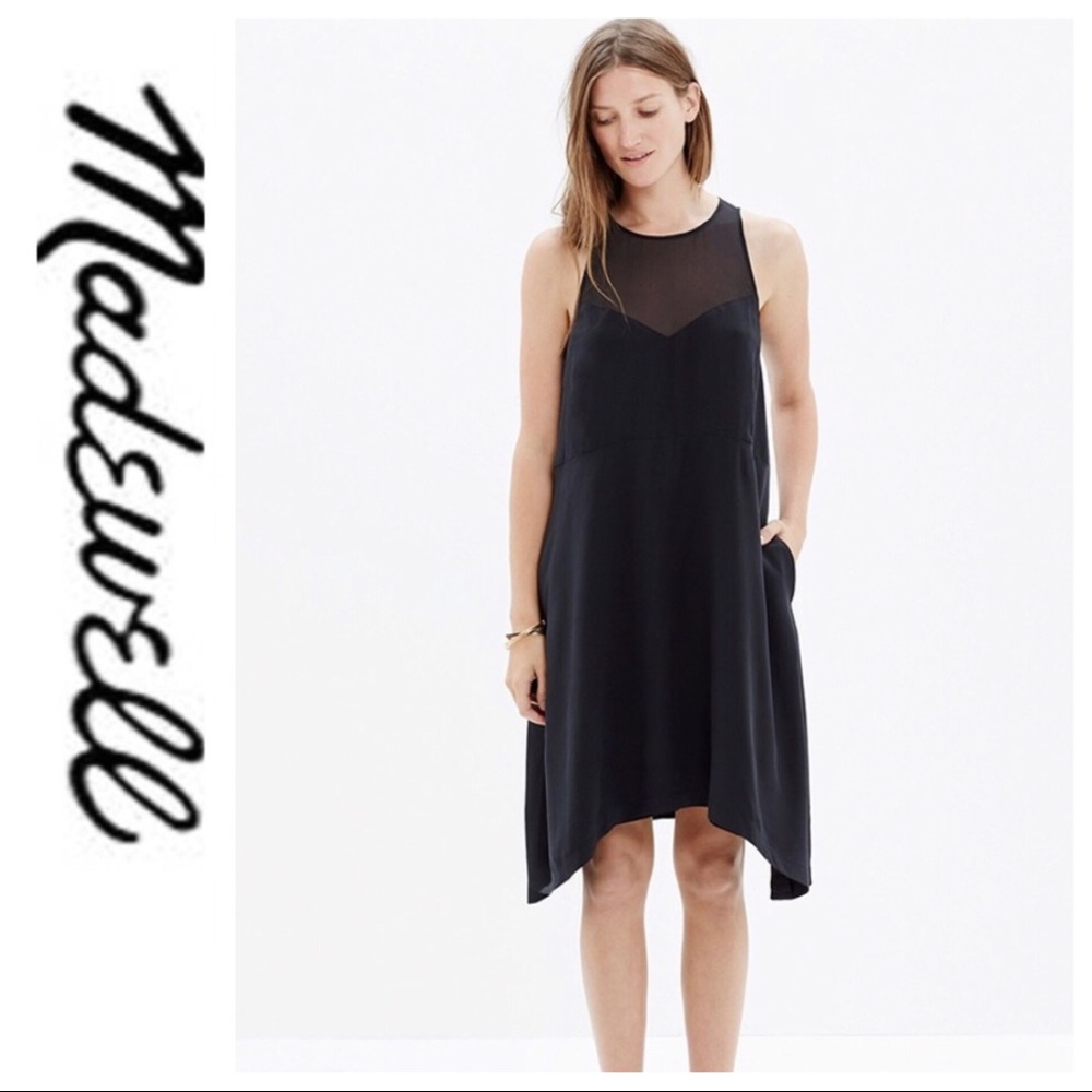 💕SALE💕 NWT Madewell Black Silk Parkwell Dress - Picture 1 of 11